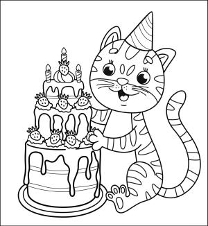 Kedi boyama sayfası, Cat coloring page, , Cats Happy Birthday With Cat