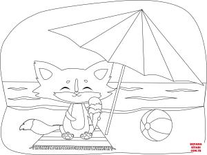 Kedi boyama sayfası, Cat coloring page, , Cats Kitty On The Beach