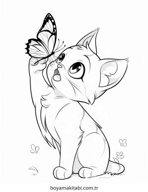 Kedi boyama sayfası – basit çizim, kolay boyama