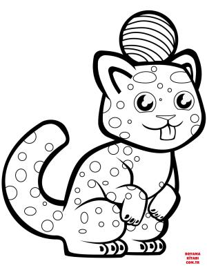 Kedi boyama sayfası, Cat coloring page, , Cats Cute Cat With A Ball On Its Head