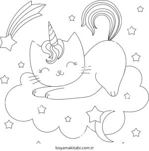 Kedi boyama sayfası – çocuk aktivitesi, PDF indir