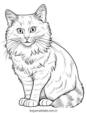Kedi boyama sayfası – PDF indir, sevimli karakter