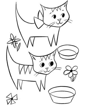 Kedi boyama sayfası, Cat coloring page, Çiçekler Ve Kaseli Kediler, 