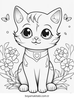 Kedi boyama sayfası – PDF indir, sevimli karakter