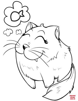 Kedi boyama sayfası, Cat coloring page, , Cats Cat Dreaming Of Fish