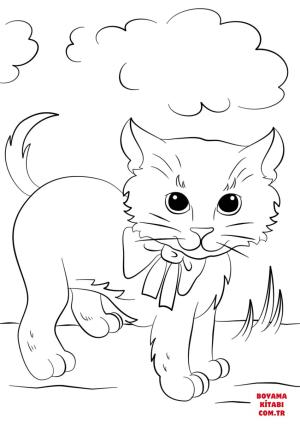 Kedi boyama sayfası, Cat coloring page, , Cats Cute Kitten With Bow Tie