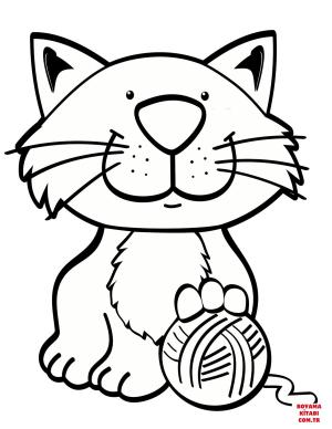 Kedi boyama sayfası, Cat coloring page, , Cats Cat With Yarn Ball