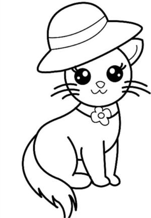 Kedi boyama sayfası, Cat coloring page, Kedi Giyen Şapka, 