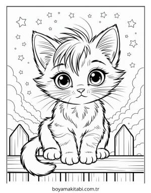 Kedi boyama sayfası – el becerilerini geliştirir, boyama çalışması