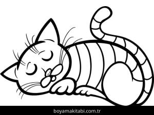 Kedi boyama sayfası – çizgi film temalı, basit çizim
