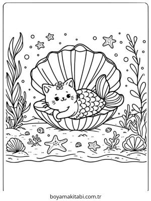 Kedi boyama sayfası – çizgi film temalı, basit çizim