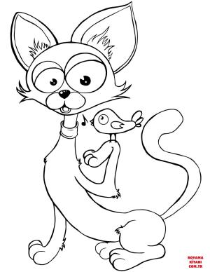 Kedi boyama sayfası, Cat coloring page, , Cats Cat And Singing Bird