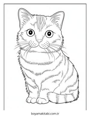 Kedi boyama sayfası – çizgi film temalı, basit çizim