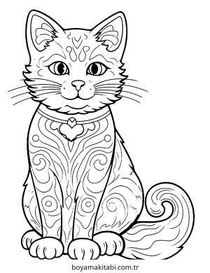 Kedi boyama sayfası – çizgi film temalı, basit çizim