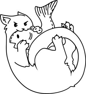 Kedi boyama sayfası, Cat coloring page, , Cats Cartoon Cat With Fish