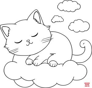 Kedi boyama sayfası, Cat coloring page, , Cats Cute Cat On A Cloud