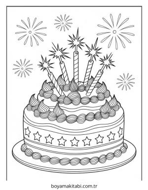 Kek boyama sayfası – çocuk aktivitesi, PDF indir