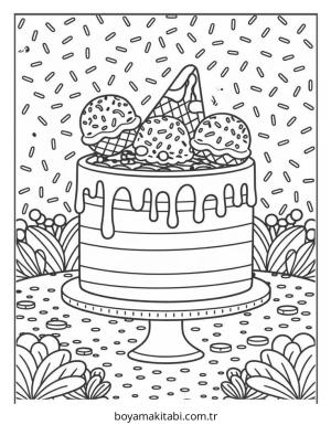 Kek boyama sayfası – boyama etkinliği, çocuk aktivitesi