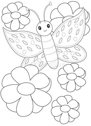 Kelebek boyama sayfası,  coloring page, Sevimli Kelebek ve Çiçekler, 