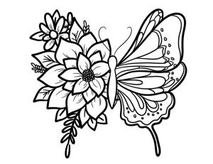 Kelebek boyama sayfası,  coloring page, Çiçek ile Kelebek, 