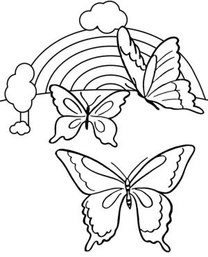 Kelebek boyama sayfası,  coloring page, Gökkuşağı ile Üç Kelebek, 