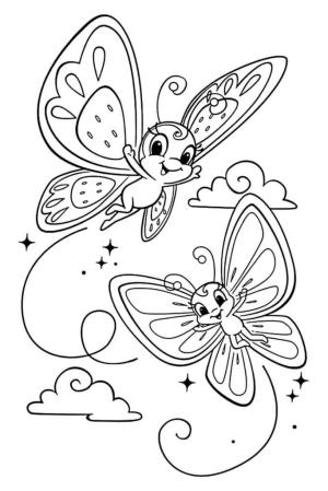 Kelebek boyama sayfası,  coloring page, Iki Karikatür Kelebek, 