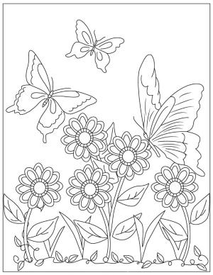 Kelebek boyama sayfası,  coloring page, Çiçekli Üç Kelebek, 