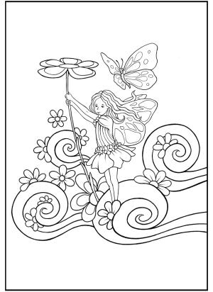 Kelebek boyama sayfası,  coloring page, Çiçekler Ve Kelebek Ile Küçük Peri, 