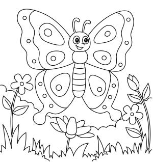 Kelebek boyama sayfası,  coloring page, Çiçeklerle Eğlenceli Kelebek, 