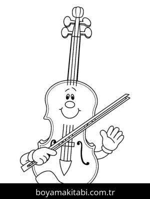 Keman boyama sayfası – PDF indir, sevimli karakter