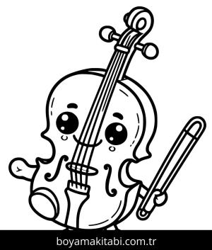 Keman boyama sayfası – çizgi film temalı, basit çizim