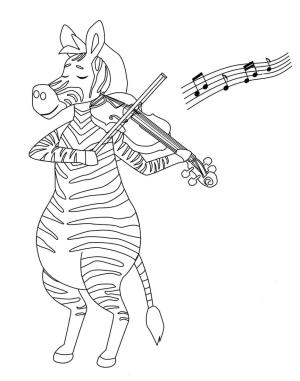 Keman boyama sayfası,  coloring page, Zebra Keman çalıyor, 