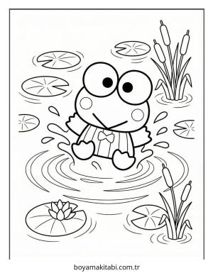 Keroppi boyama sayfası – çocuk aktivitesi, PDF indir