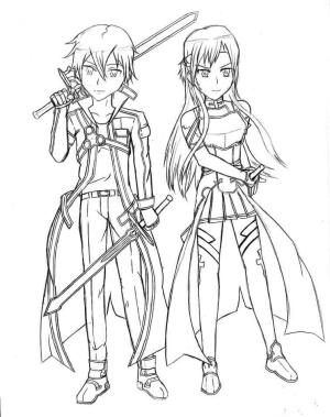 Sword Art Online boyama sayfası,  coloring page, Kirito ve Asuna, 