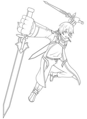 Sword Art Online boyama sayfası,  coloring page, İki Kılıçlı Kirito, 