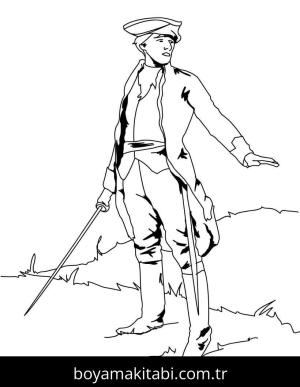 Kılıç boyama sayfası – sevimli karakter, sanatsal çalışma