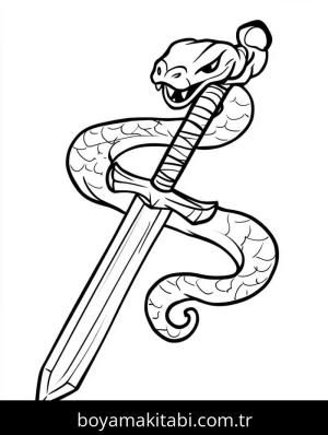 Kılıç boyama sayfası – sevimli karakter, sanatsal çalışma
