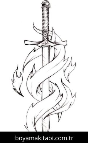 Kılıç boyama sayfası – yaratıcılığı geliştirir, keyifli zaman