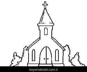 Kilise boyama sayfası – çocuklar için, çizgi film temalı