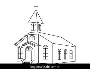 Kilise boyama sayfası – sanatsal çalışma, çocuklar için