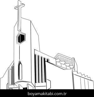 Kilise boyama sayfası – kolay boyama, eğitici aktivite
