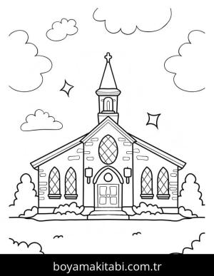 Kilise boyama sayfası – basit çizim, kolay boyama