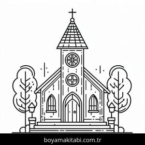 Kilise boyama sayfası – el becerilerini geliştirir, boyama çalışması