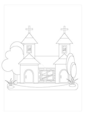 Kilise boyama sayfası,  coloring page, Kilise Bedava Resimler, 