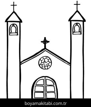 Kilise boyama sayfası – PDF indir, sevimli karakter
