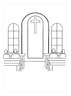 Kilise boyama sayfası,  coloring page, Kilisenin İçindeki İnsanlar, 