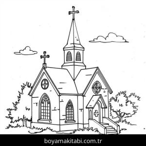 Kilise boyama sayfası – keyifli zaman, renkli çizimler