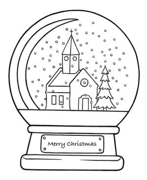 Kilise boyama sayfası,  coloring page, Kar Küresi Noel Kilisesi, 