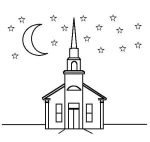 Kilise boyama sayfası,  coloring page, Gece Kilise, 