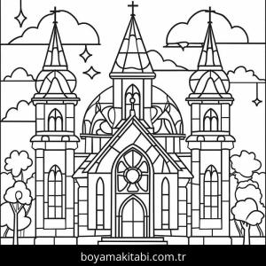 Kilise boyama sayfası – yaratıcılığı geliştirir, keyifli zaman